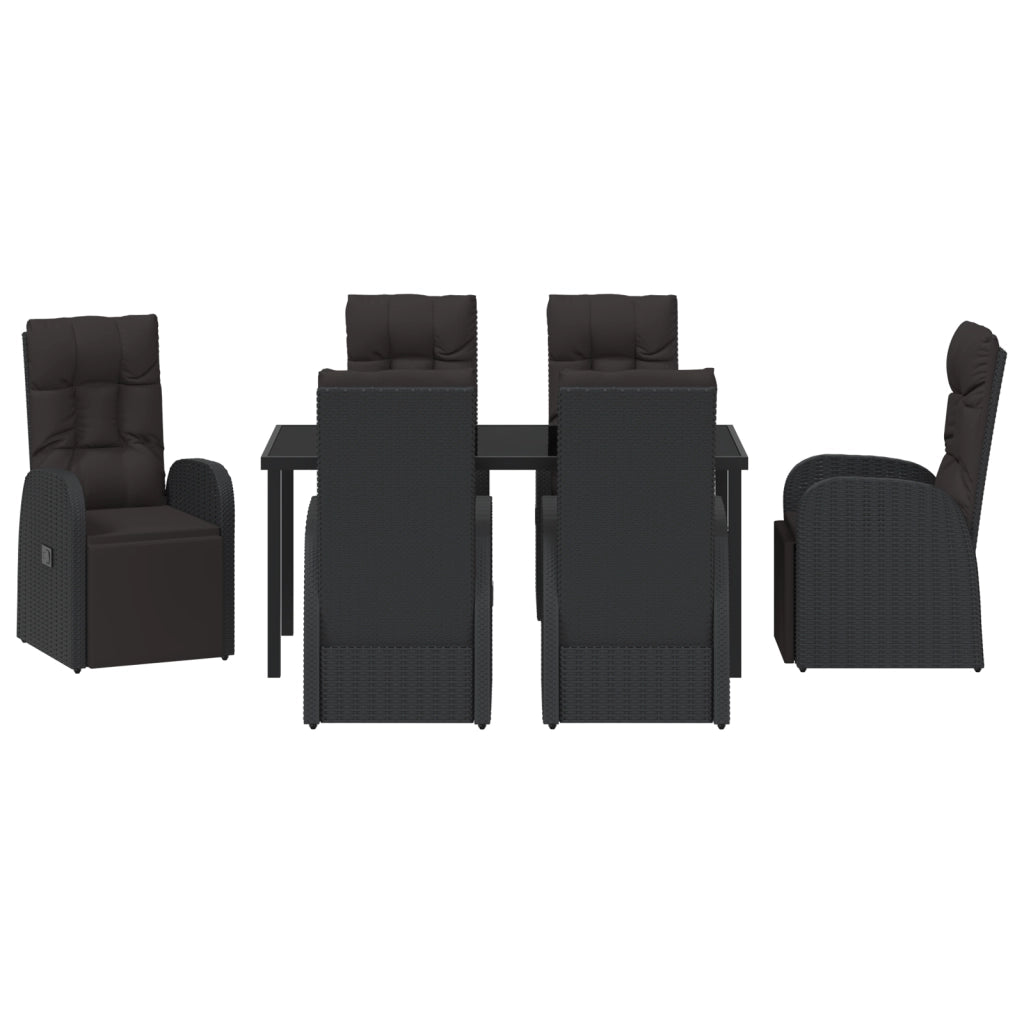 Set da Pranzo da Giardino da 7 pezzi con Cuscini in Rattan PE Nero