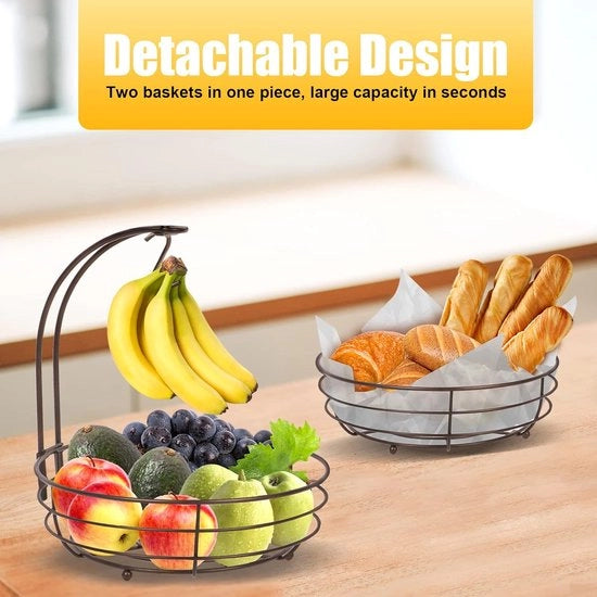 Fruitiera a 2 piani con contenitore per banane, piatto per frutta, contenitore per verdure, di metallo, mobile per frutta e verdure, fruitiera, supporto per frutta, bronzo