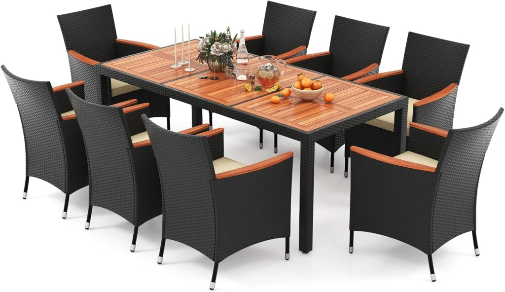 Set di mobili da giardino in rattan, set da 8 sedie con tavolo, in rattan, per esterni, terrazze, mobili da balcone, set per 8 persone, set da giardino