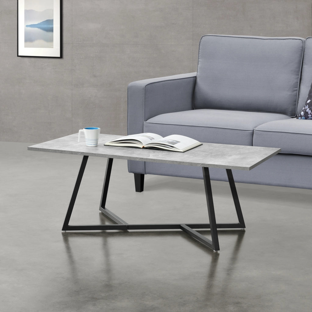 Tavolino da caffè/da Divano (LxLxA) 120x60x45 cm Tavolino Basso da Salotto/Soggiorno con Gambe in Acciaio Nero e Piano in MDF di Forma Rettangolare - Effetto Cemento