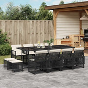 vidaXL Set da Pranzo da Giardino 13pz con Cuscini Nero in Polyrattan