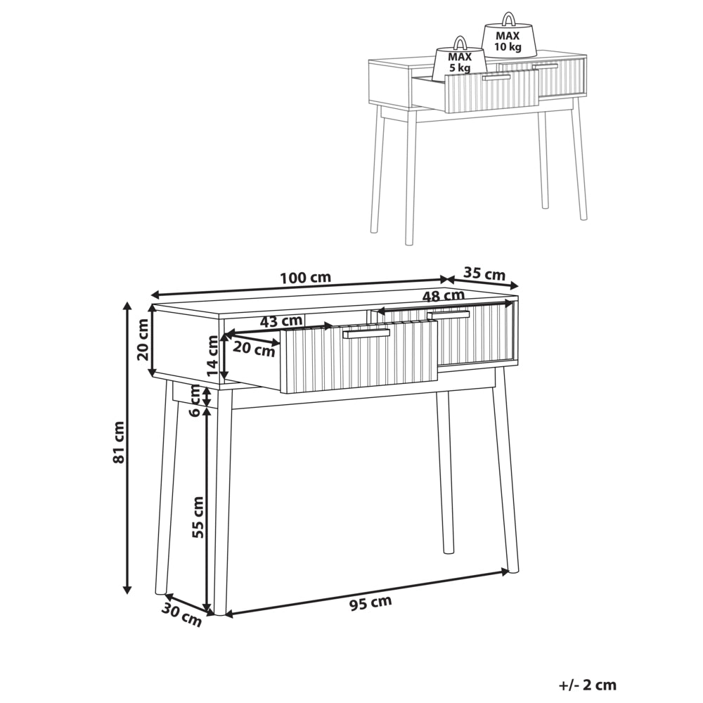 Tavolo Consolle Legno Chiaro Gambe in legno massiccio MDF 2 Cassetti Soggiorno Camera da letto Corridoio