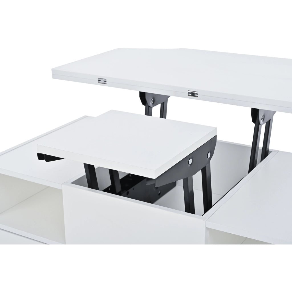 Tavolino da caffè sollevabile e pieghevole 100 x 50 x 47;5 cm in MDF bianco