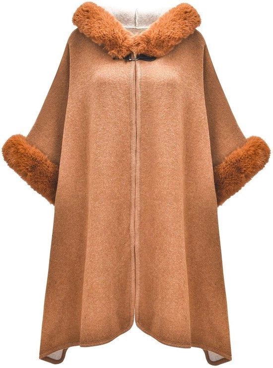 Poncho Donna - Caldo/Artificiale Pelliccia - Unico Modello - Leggero/Acrilico - Altezza 105 cm - Lunghezza 75 cm - Cappotto