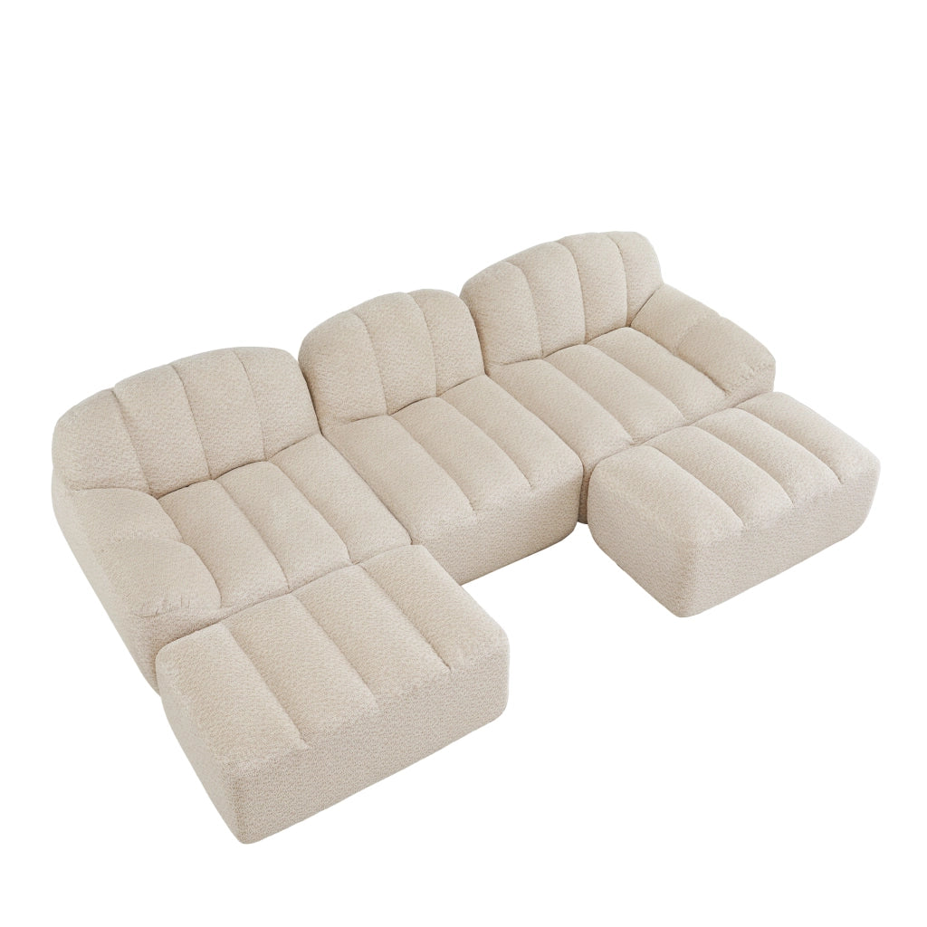 Divano Modulare U 3 Posti con 2 Ottomans ¨C MINIMAL ¨C Tessuto Morbido Beige