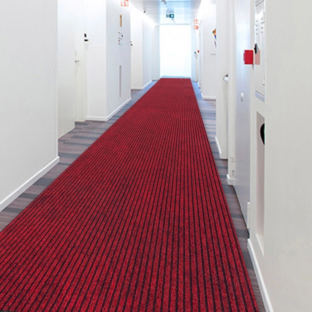 Passatoia Antiscivolo 100x450 Cm Corridoio Marciapiede Interno Esterno Tappeto Ingresso Righe Rosse