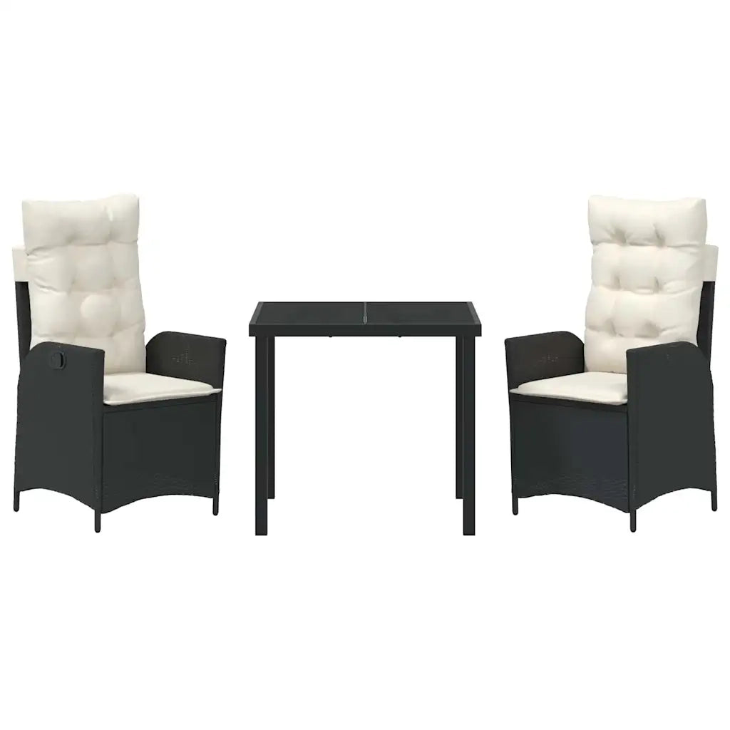 Set da Pranzo per Giardino con cuscino 3 pcs Nero polyrattan 3380477