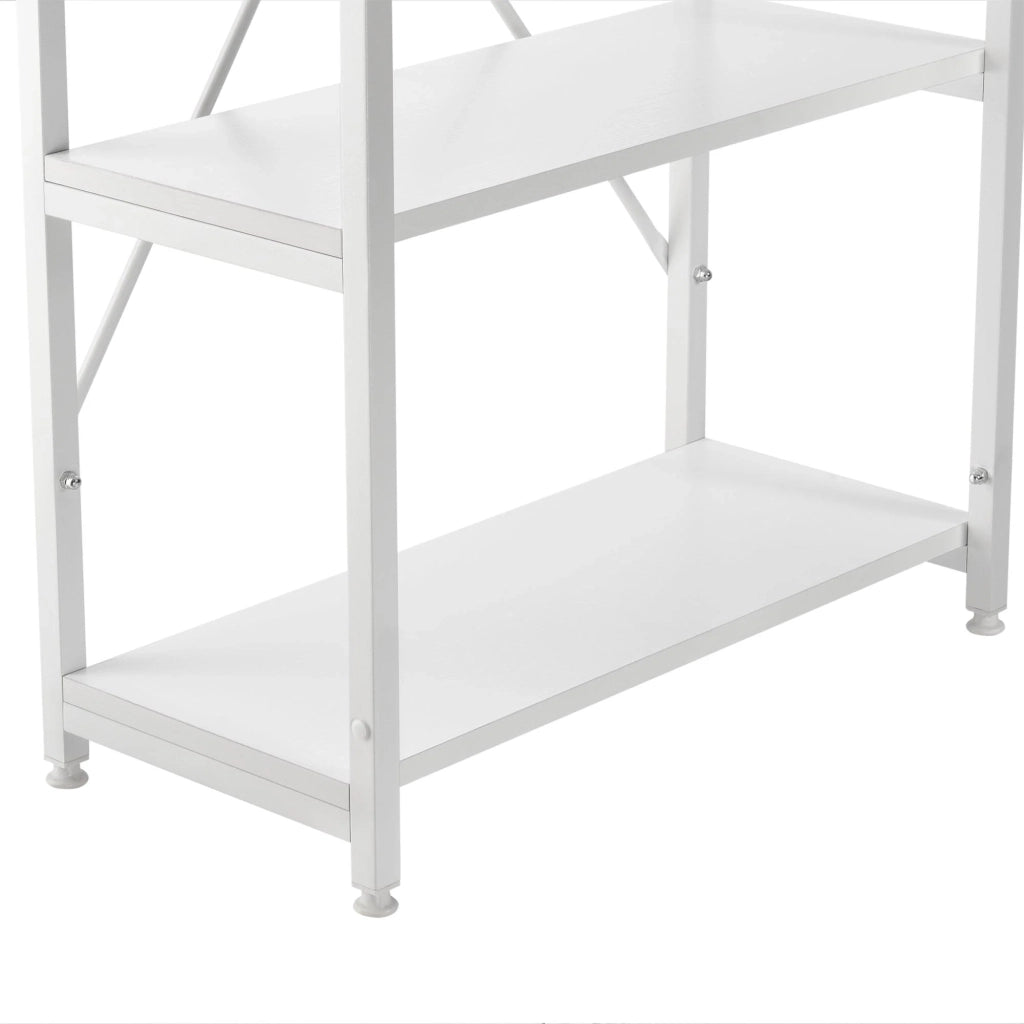 Scrivania con ripiani postazione di lavoro tavolo da ufficio pannello di fibra rivestito in melaminico e metallo 122 x 120 x 64 cm bianco 03_0001139