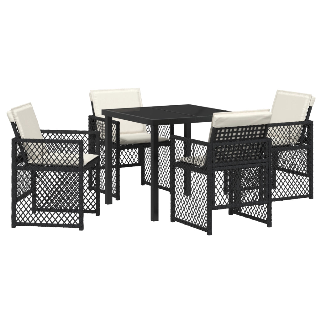 Set pranzo giardino 5 pezzi con cuscini in polirattan nero