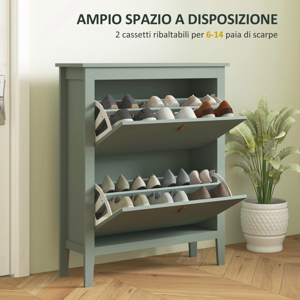 Scarpiera 2 Cassetti con Ripiani Regolabili ¨C zephmum ¨C Verde 80x24x95.5cm