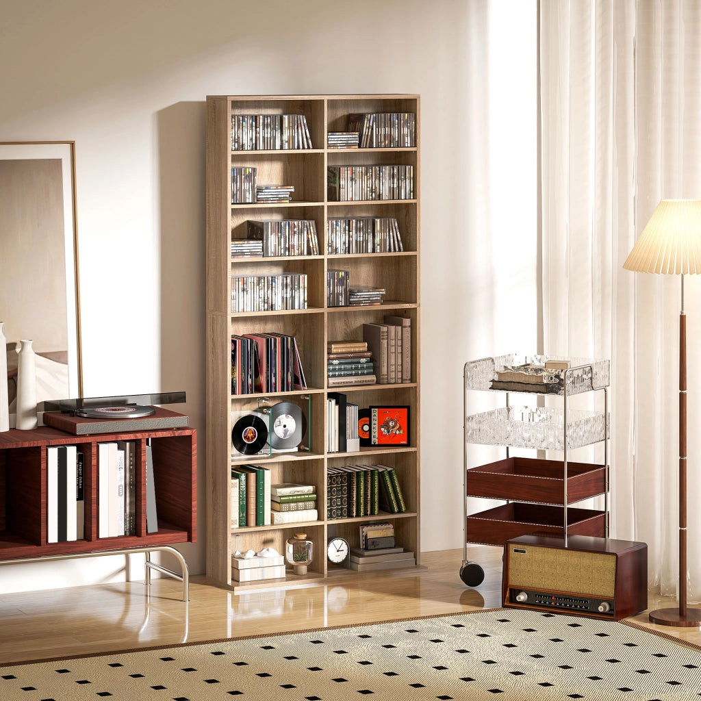 Libreria 9 Ripiani con 18 Scomparti e 14 Ripiani Regolabili ¨C Zephmum ¨C Naturale 80x30x180