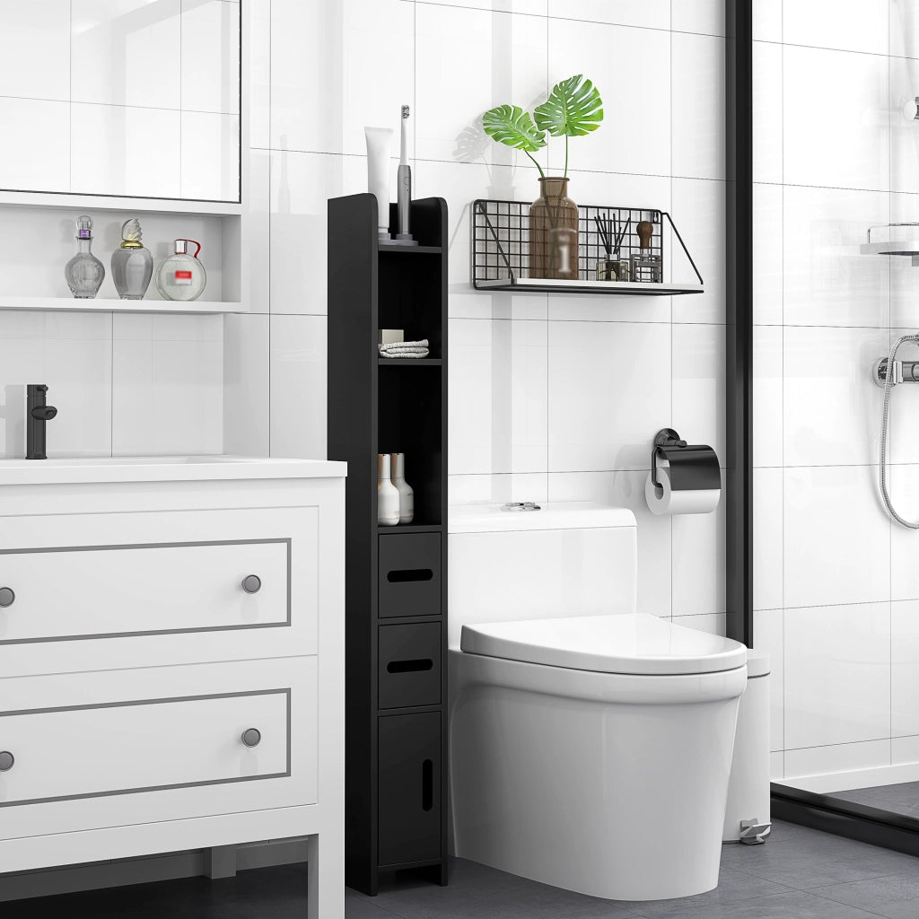Mobile bagno colonna alto con ripiani e ante ¨C Zephmum ¨C 15x17x120 cm nero