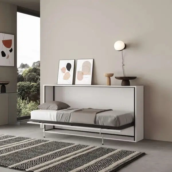 Letto singolo a scomparsa Kando con materasso bianco frassino