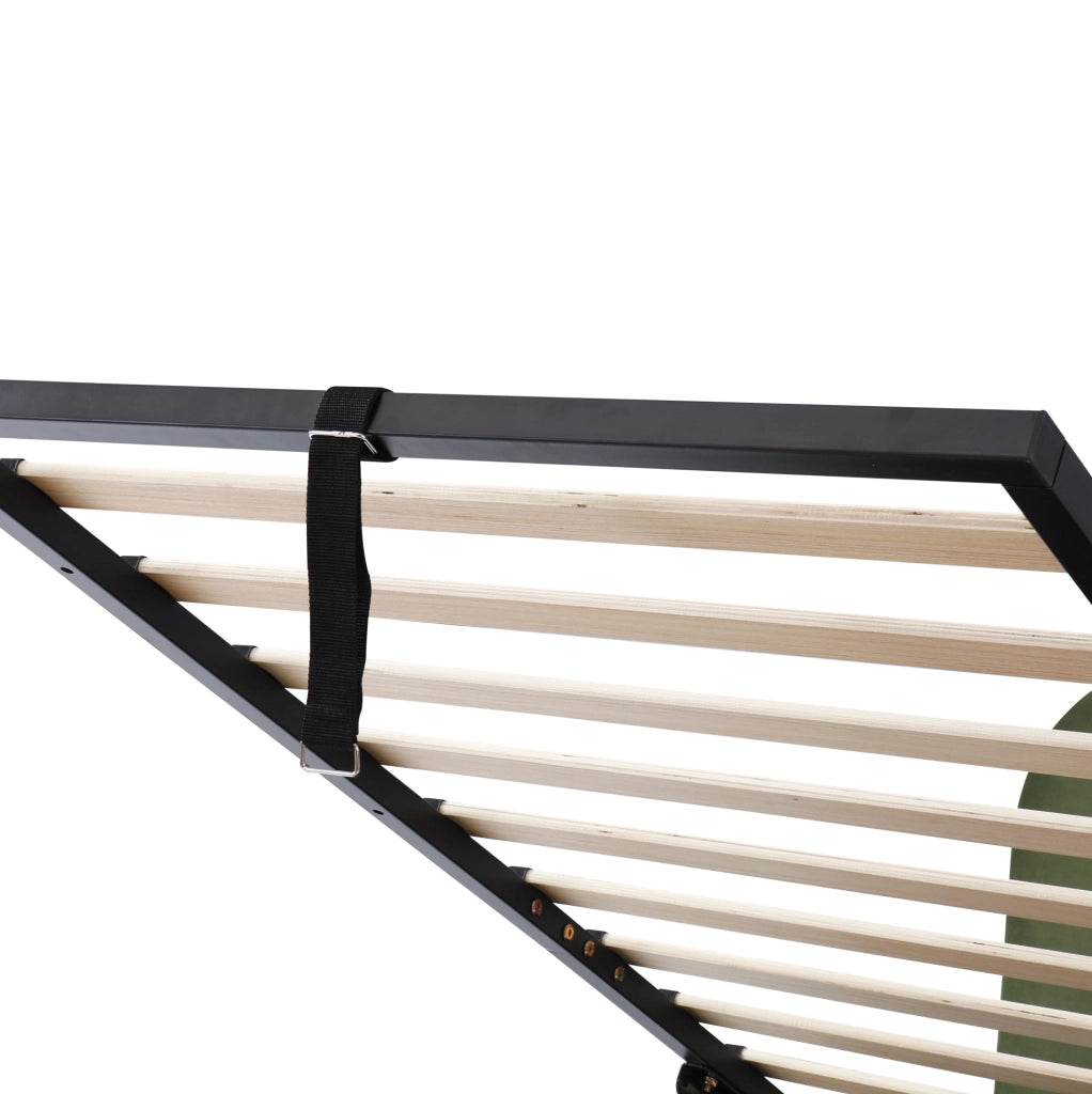Letto singolo imbottito 90x200 cm con contenitore e rete a doghe; velluto verde