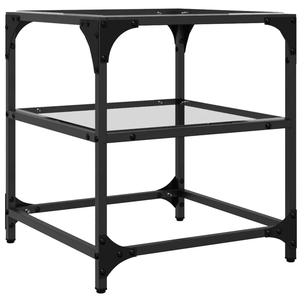 Tavolino Salotto con Piano Vetro Trasparente-Tavolino da soggiorno 40x40x45cm Acciaio