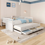 Letto a castello 90x200 cm con letto estraibile e 3 cassetti in pino e MDF bianco