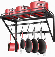 Organizzatore per pentole con 2 binari, 60cm, montaggio a parete metallico con 12 ganci