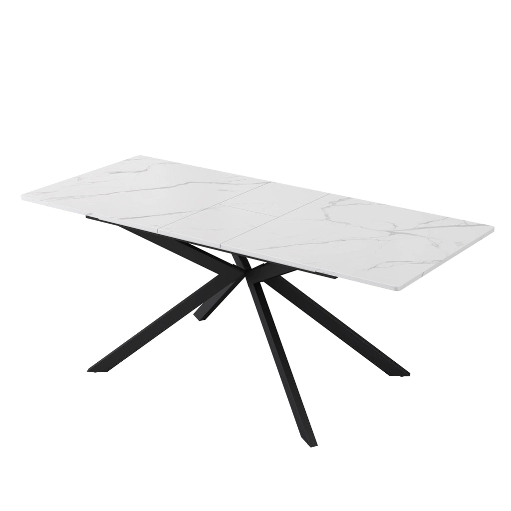 Tavolo allungabile rettangolare con struttura a croce, effetto marmo nero e bianco, 150/180 x 70 x 76 cm
