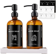 Set di dispenser di sapone vetrificante - sapone per le mani e detersivo per i piatti - 500 ml - marrone