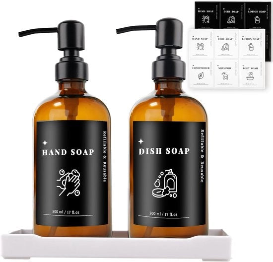 Set di dispenser di sapone vetrificante - sapone per le mani e detersivo per i piatti - 500 ml - marrone