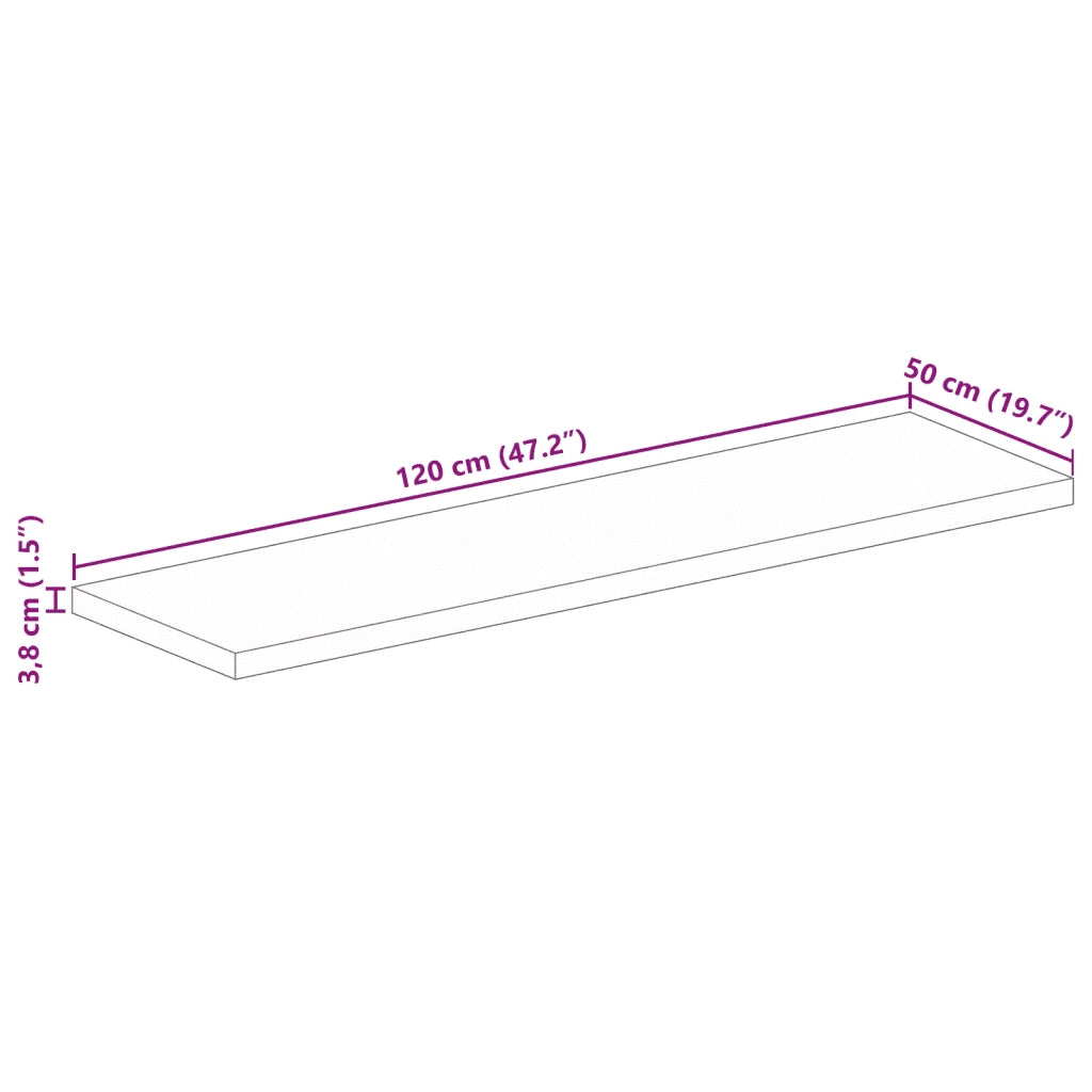 Piano per Tavolo 120x50x3,8cm Rettangolare Legno Massello Mango 371528