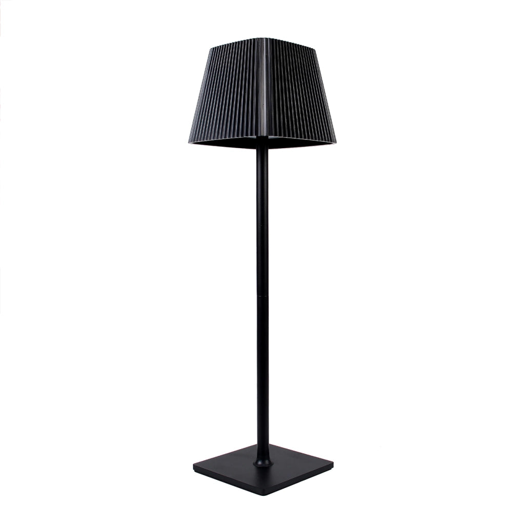 LAMAPADA DA TAVOLO LED RICARICABILE CON PARALUME QUADRATO PLISSETTATO GRIGIO - 3 TEMPERATURE COLORE ENERGIA SOLARE E USB DIMMERABILE