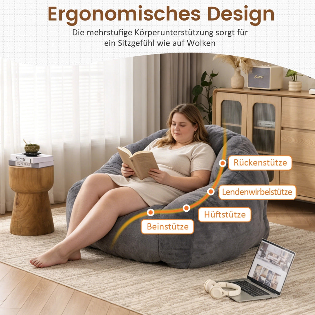 Poltrona pouf con schienale - design avvolgente per relax - in poliestere grigio