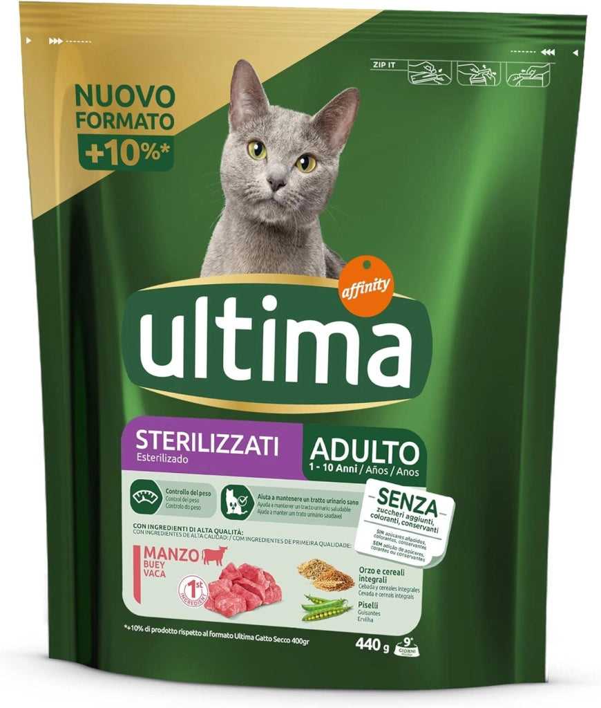 ULTIMA CROCCHETTE PER GATTO ADULTO 1-10 ANNI 440 GR GUSTO MANZO PER GATTI STERILIZZATI