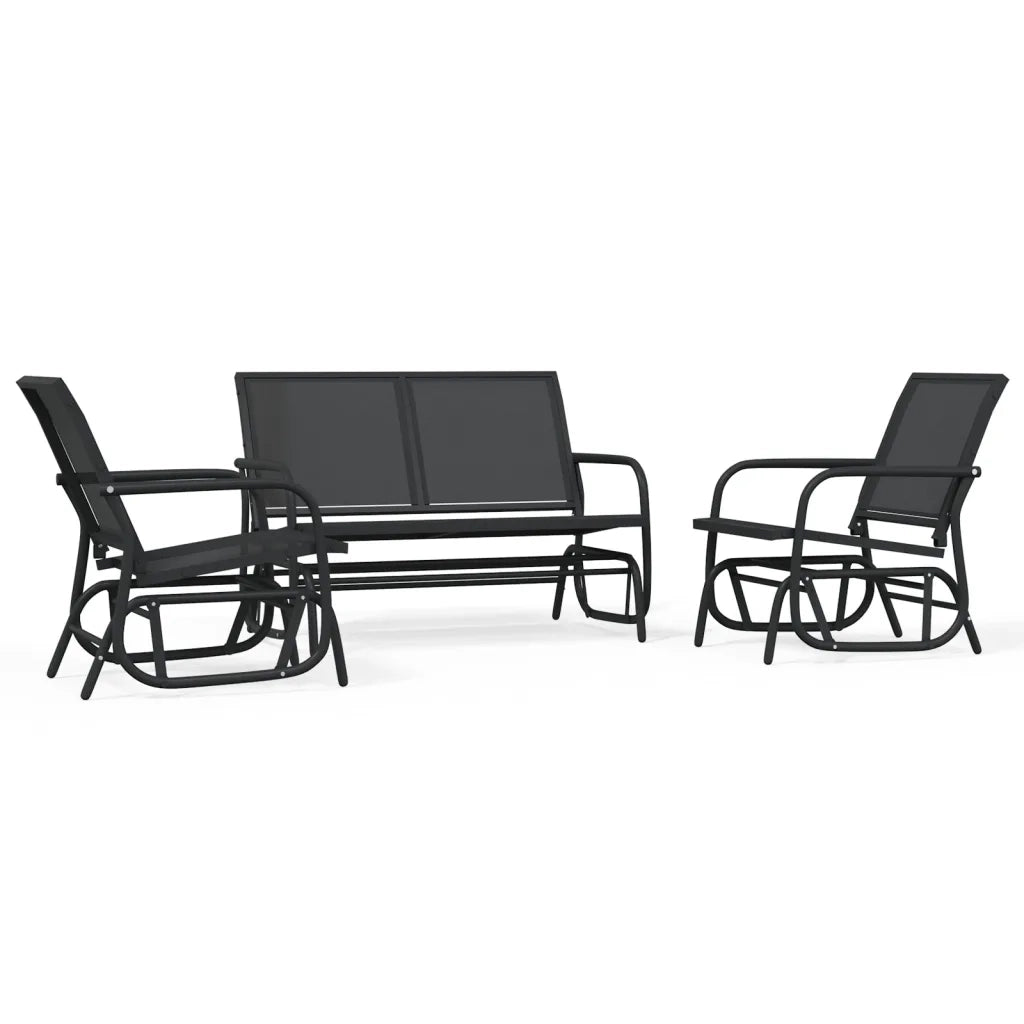 Set Mobili a Dondolo Giardino 3 pz Nero Textilene e Acciaio 3187943