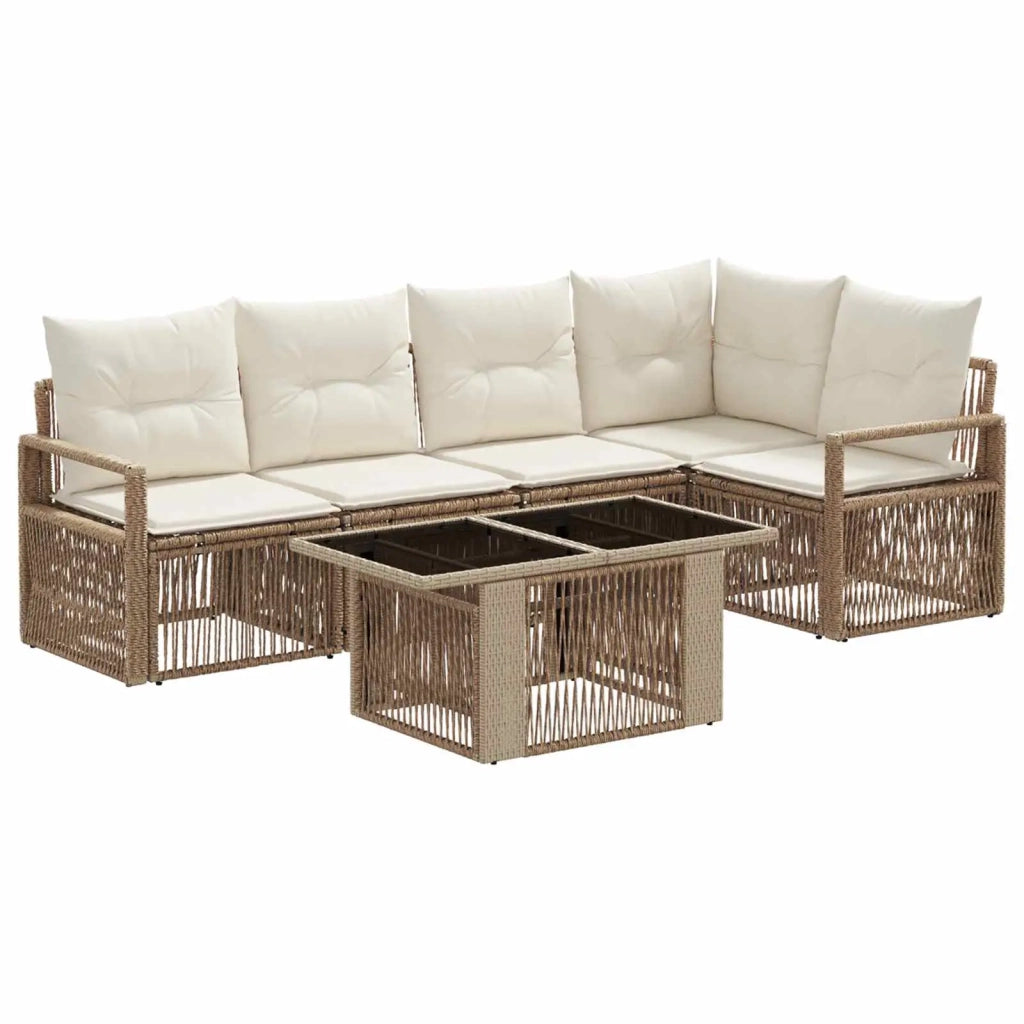 Set Divano da Giardino 6 pz Beige e Bianco Crema polyrattan 3437097