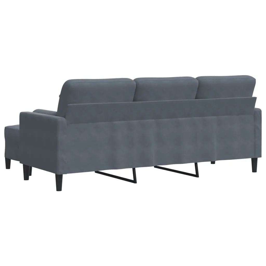 Divano a 3 Posti con Poggiapiedi Grigio Scuro 180 cm in Velluto