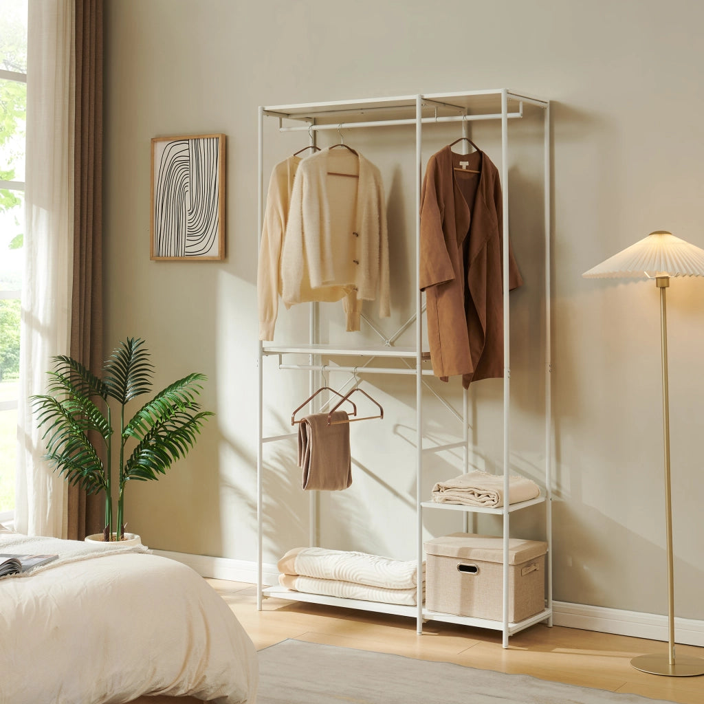 Guardaroba Aperto Verdfjorg con 3 Vani Appendiabiti e 3 Ripiani 200 x 110 x 40 cm - Bianco [en.casa]