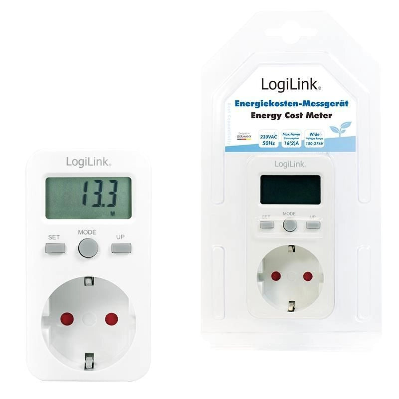 LogiLink EM0002 Misuratore di Consumo Energetico Presa Schuko 16A 3680W Display LCD kWh
