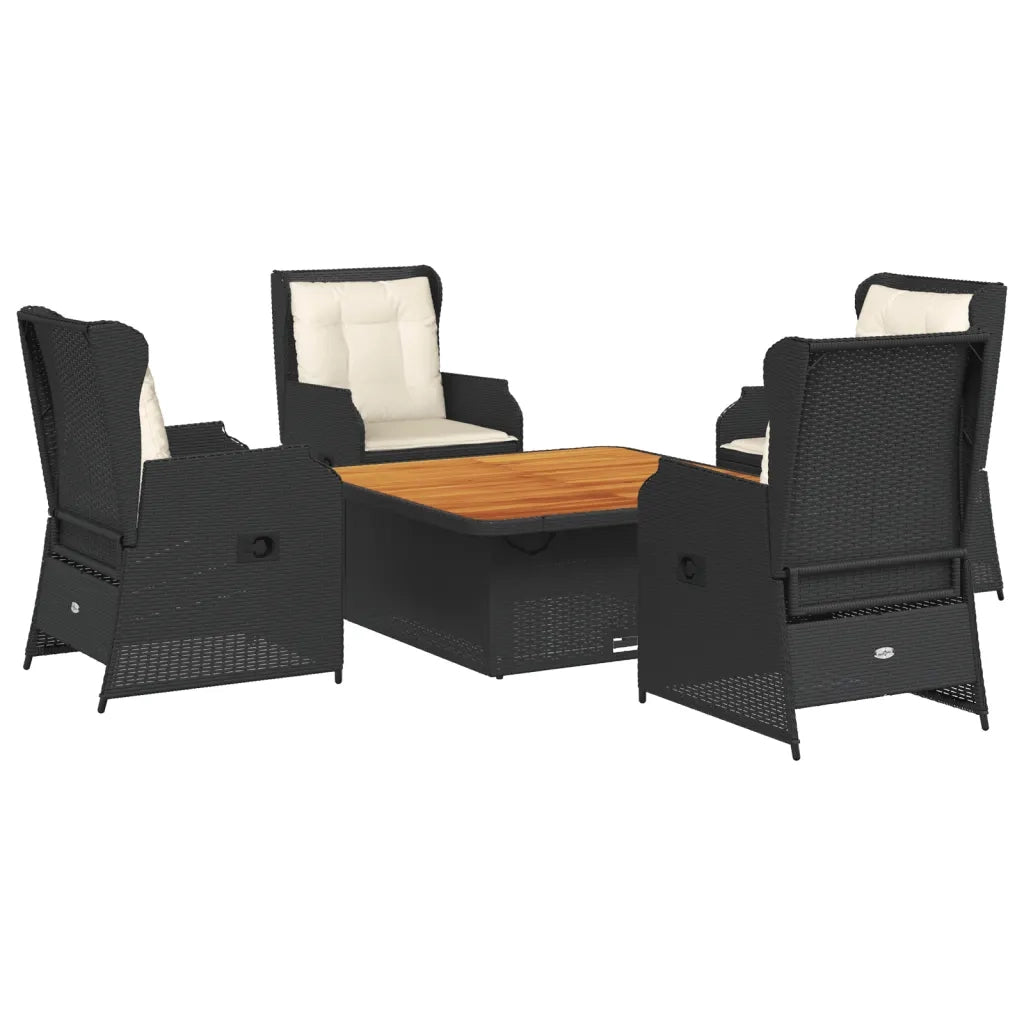 vidaXL Set Divani da Giardino 5 pz con Cuscini Nero in Polyrattan