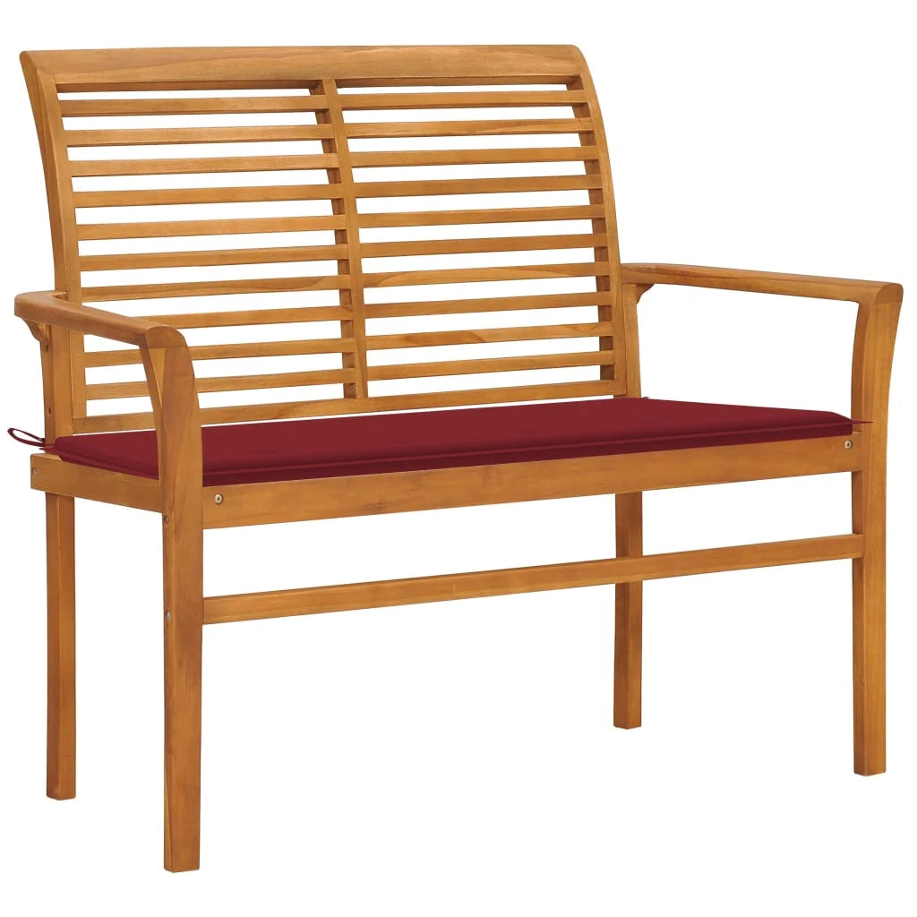 Panca da giardino mobili da esterno per patio mobili da terrazza con cuscino rosso bordeaux 112 x 55 x 94 cm teak massello 02_0011541
