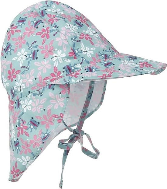 Cappello per bambini, ombrello per bambini, cappello con protezione per il collo e strisce per bambini, cappello flapper, cappello per il mare con protezione UV (S: adatto per misura di capo 48-54 cm)