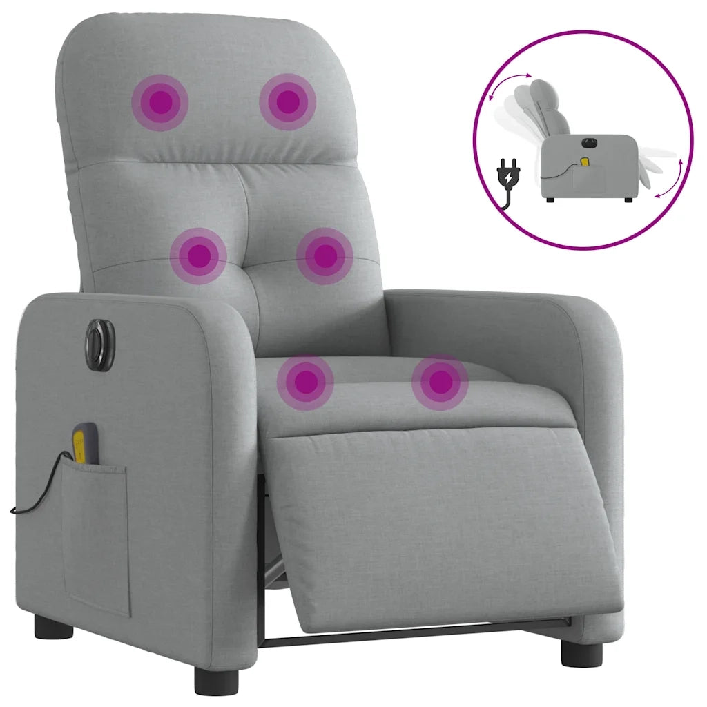 Divano Sedia-Poltrona Reclinabile Massaggio Elettrica Grigio Chiaro Tessuto 794052