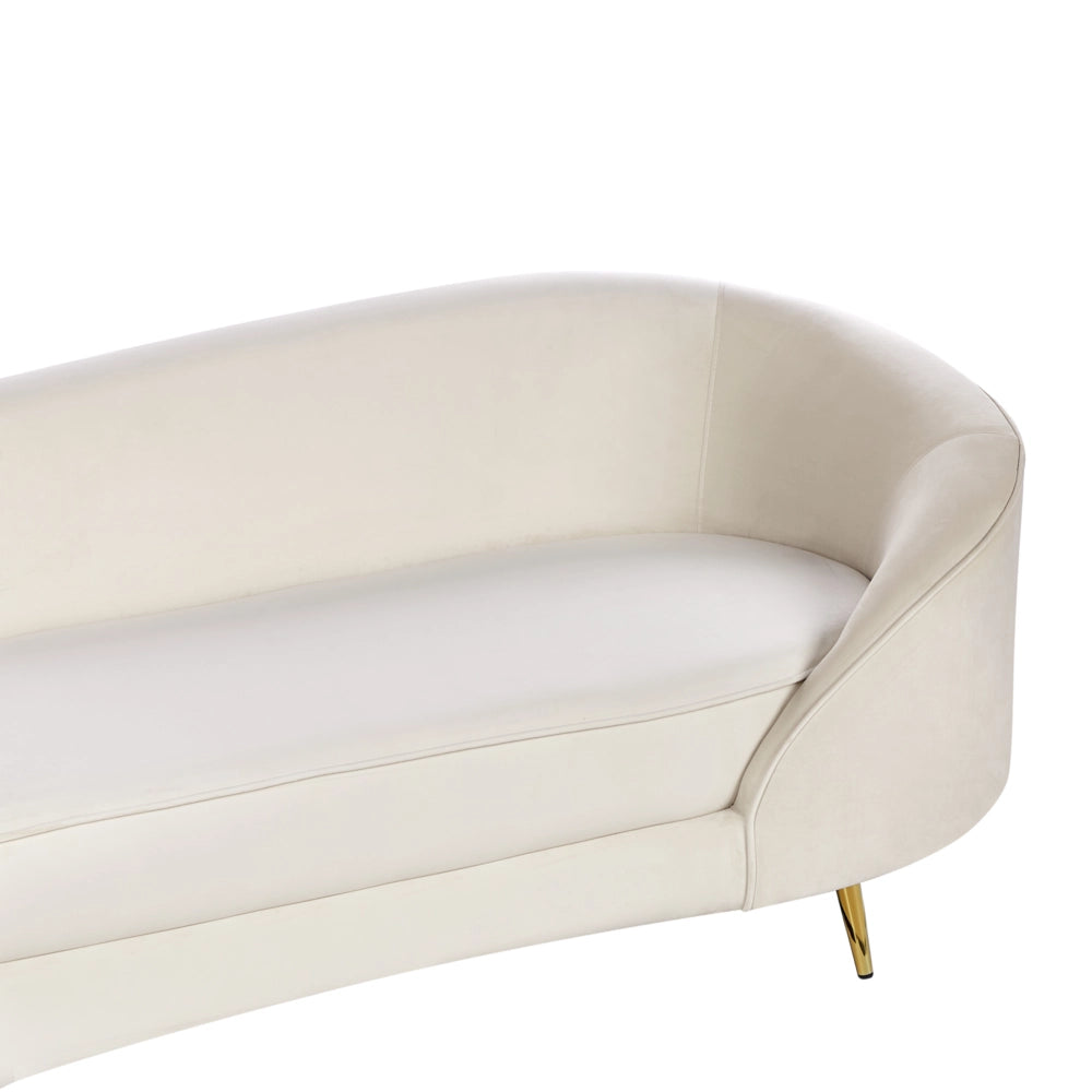 Divano velluto beige glamour curvo in stile retrò a 2 posti con gambe metallo dorato