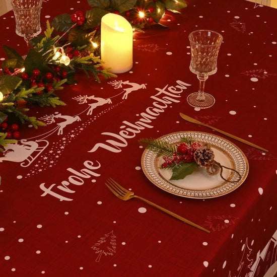 Tavolo da pranzo impermeabile - Tavola da Natale - Dimensioni 140 x 200 cm - Tavola coperta in fibra di poliestere - Tavola da pranzo impermeabile