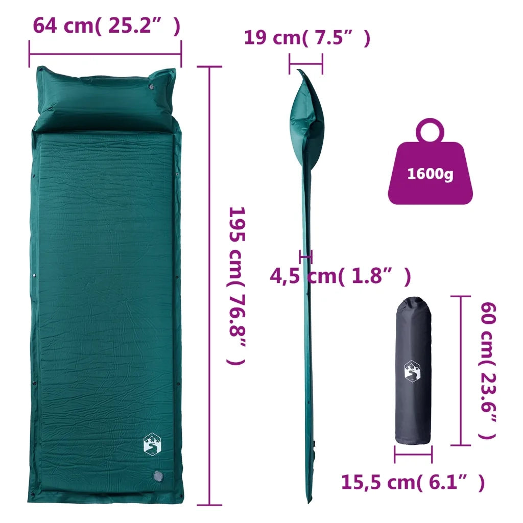 Materasso Campeggio Autogonfiabile con Cuscini 1 Persona Verde CFW2746909