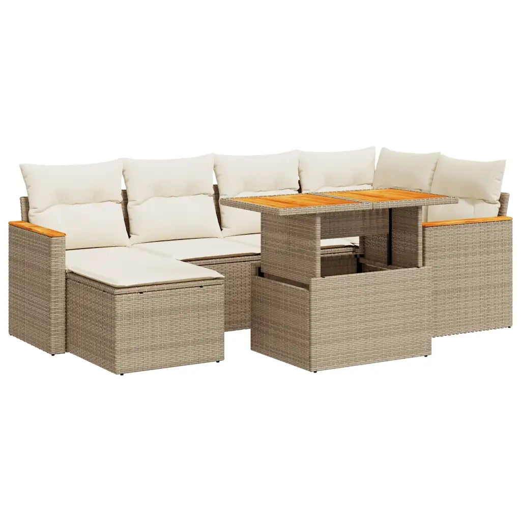 Set Divani da Giardino 7 pz con Cuscini Beige Polyrattan Acacia 3327509