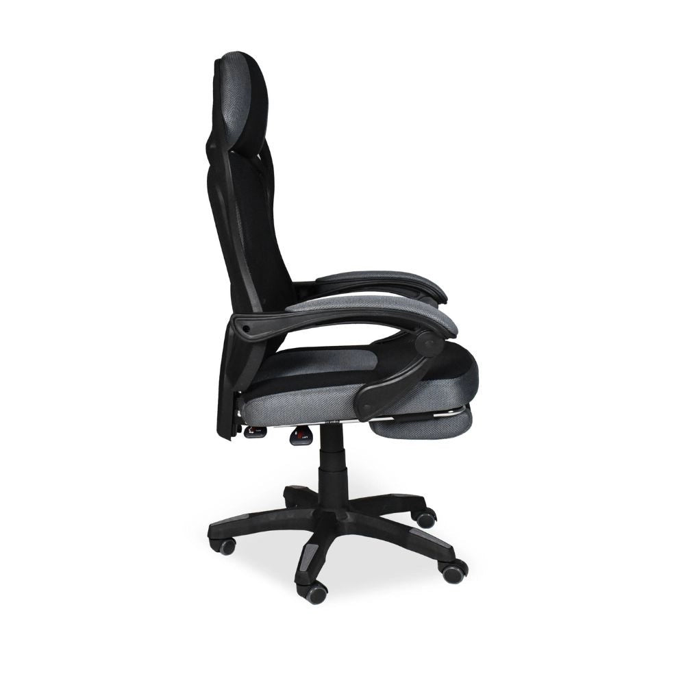 Sedia gaming Gandi con poggiapiedi estensibile in tessuto con rete nero