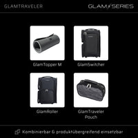 GlamSeries GlamTraveler Borsa porta trucchi con 3 astucci, trousse con fibbia per fissaggio a valigie, pochette da lavoro ideale per truccatori e parrucchieri