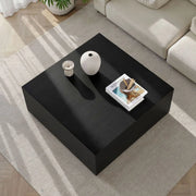 Nofaraka, Tavolino da Salotto Forma Rettangolare, 90x90x35h cm Nero Frassinato