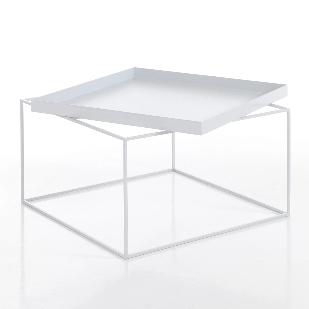 Tavolino da esterno in acciaio bianco H.40 x L.60 x P.60