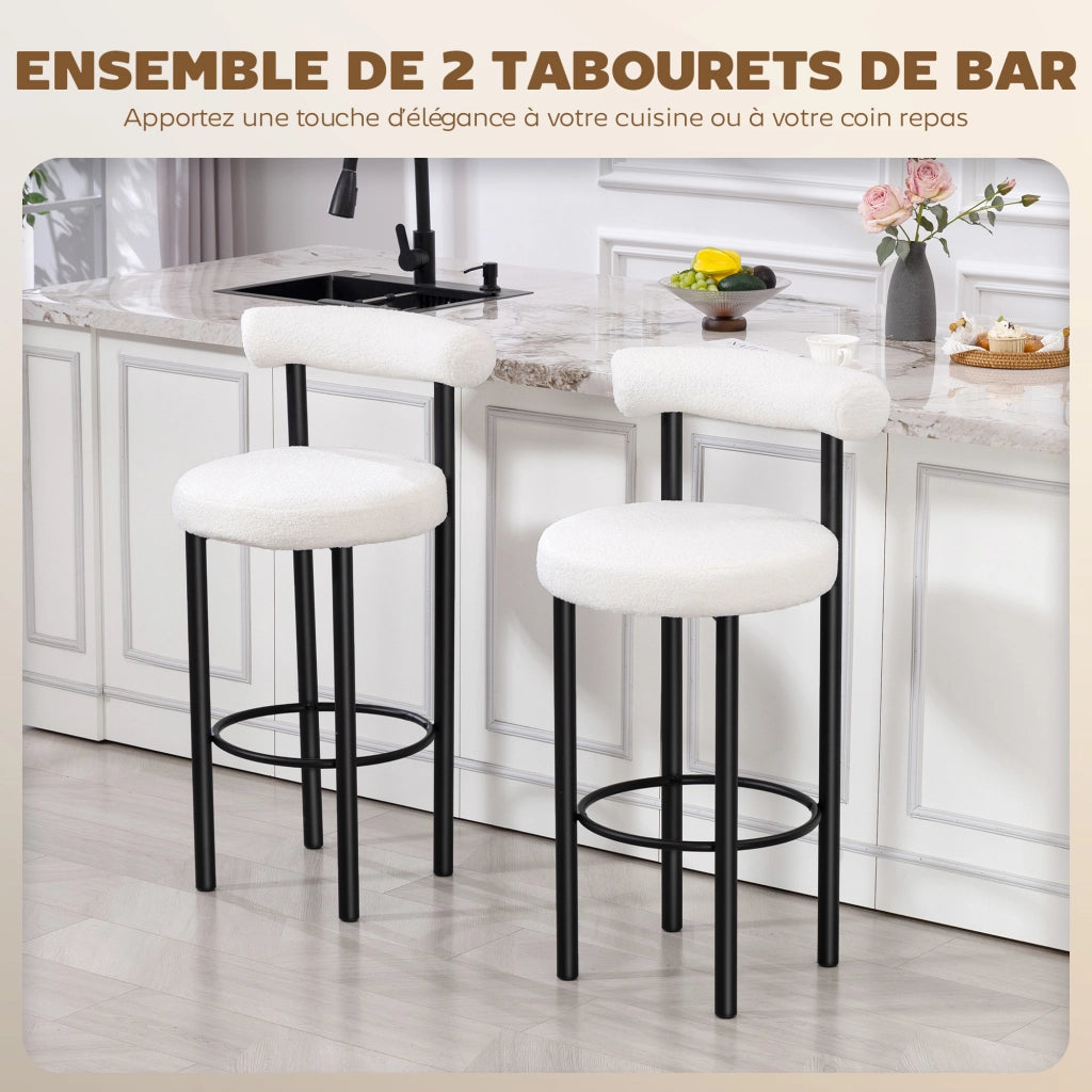 Sgabelli da Bar ¨C Zephmum ¨C Tessuto Bouclette Bianco 50x52.5x98cm