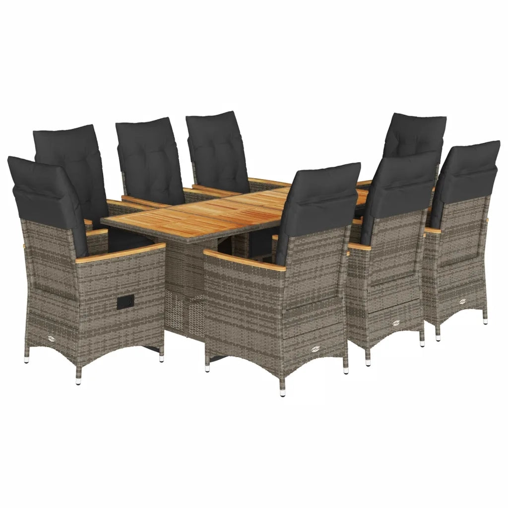 Set Bistrò da Giardino 9 pz con Cuscini in Polyrattan Grigio 3276974