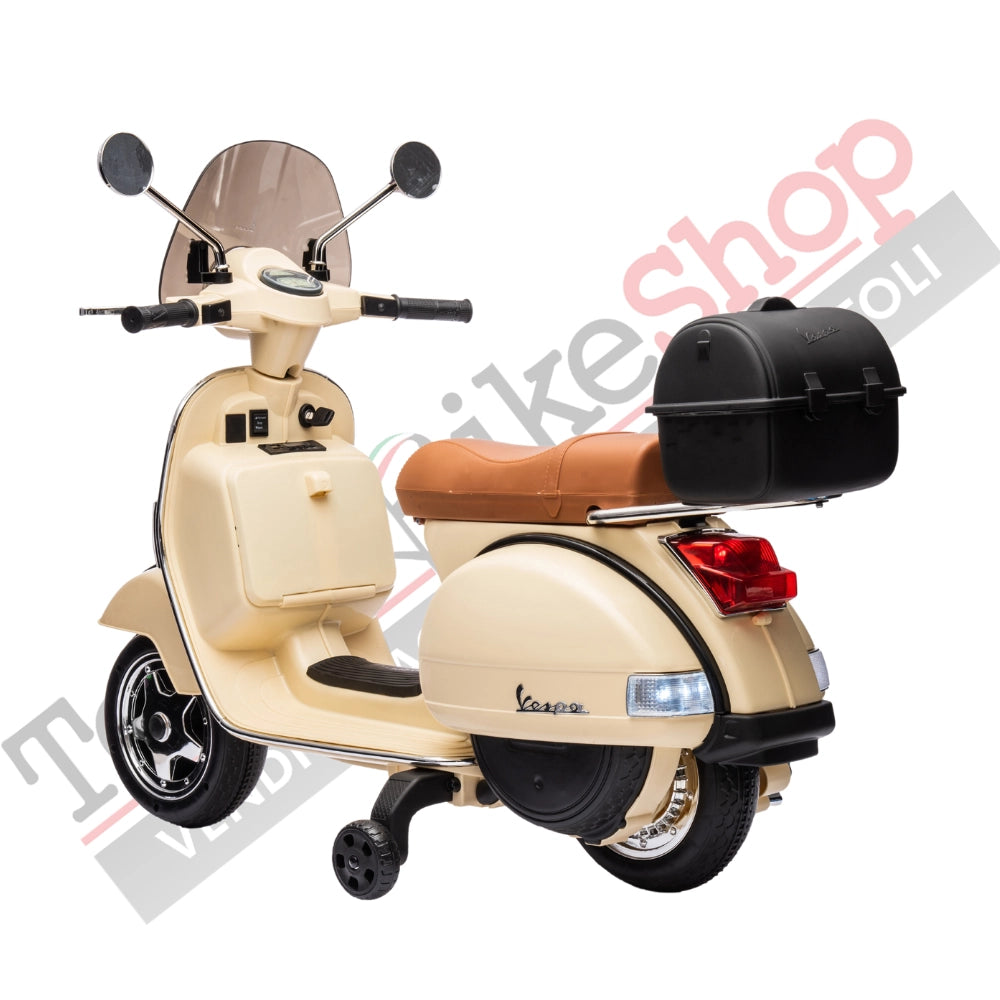 Moto Scooter Elettrico per Bambini Piaggio VESPA PX150 FULL con Parabrezza e Bauletto 12V-Avorio