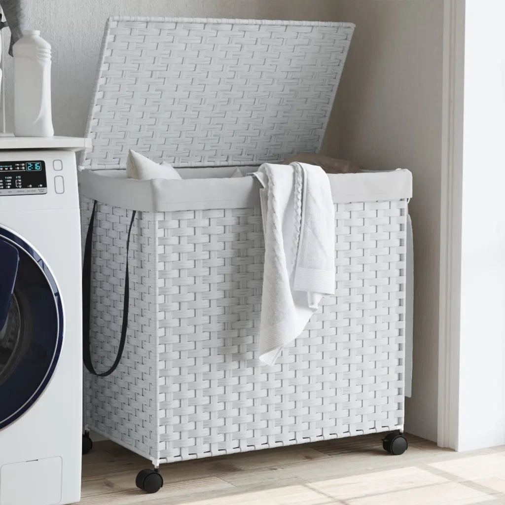 Cesto Portabiancheria con Ruote Bianco 60x35x60,5 cm Rattancod mxl 133377