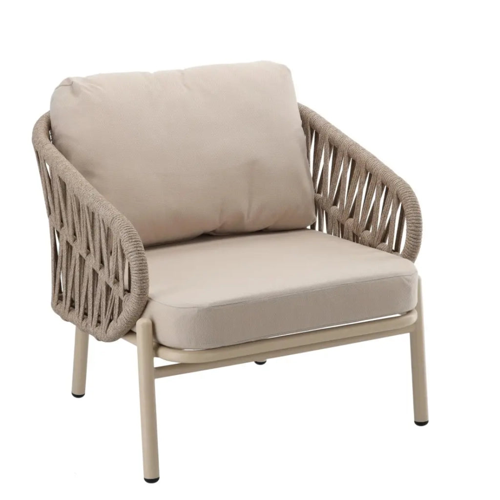 Salotto da giardino 4 posti CORDIA beige in alluminio con divano, poltrone e tavolino